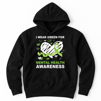 I Wear Green For Mental Health Awareness Ribbon Heart Hoodie