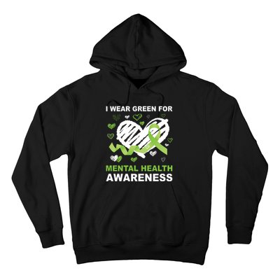 I Wear Green For Mental Health Awareness Ribbon Heart Hoodie