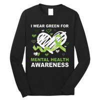 I Wear Green For Mental Health Awareness Ribbon Heart Long Sleeve Shirt