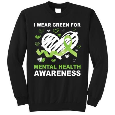 I Wear Green For Mental Health Awareness Ribbon Heart Sweatshirt