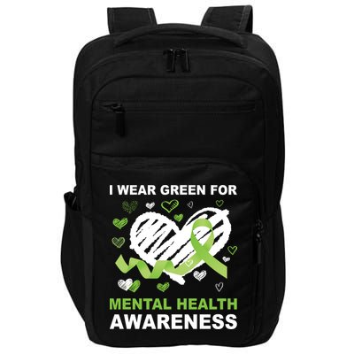 I Wear Green For Mental Health Awareness Ribbon Heart Impact Tech Backpack