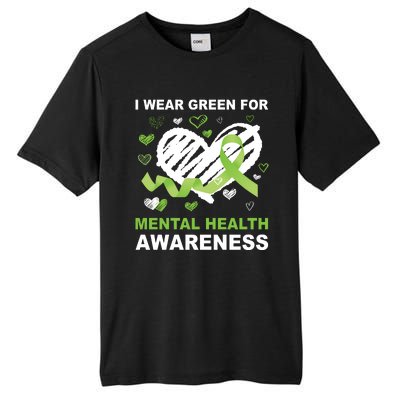 I Wear Green For Mental Health Awareness Ribbon Heart Tall Fusion ChromaSoft Performance T-Shirt