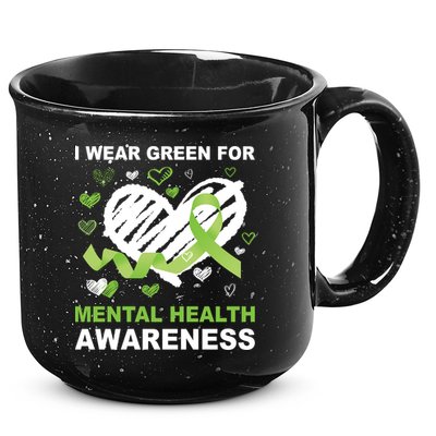 I Wear Green For Mental Health Awareness Ribbon Heart 15oz Campfire Ceramic Mug