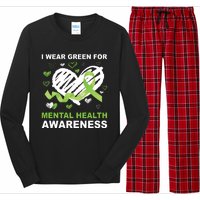 I Wear Green For Mental Health Awareness Ribbon Heart Long Sleeve Pajama Set