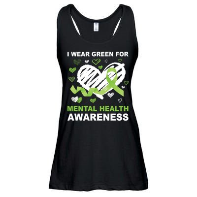 I Wear Green For Mental Health Awareness Ribbon Heart Ladies Essential Flowy Tank