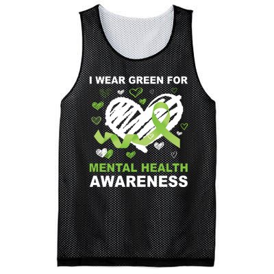 I Wear Green For Mental Health Awareness Ribbon Heart Mesh Reversible Basketball Jersey Tank