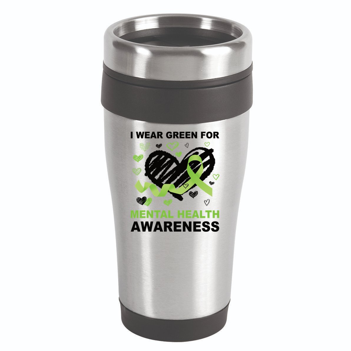 I Wear Green For Mental Health Awareness Ribbon Heart 16oz Travel Tumbler