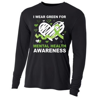 I Wear Green For Mental Health Awareness Ribbon Heart Cooling Performance Long Sleeve Crew