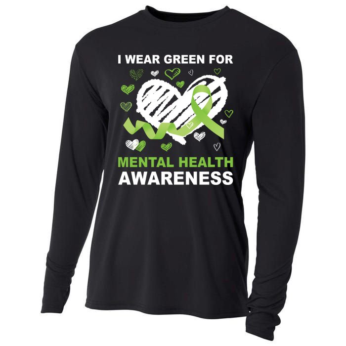 I Wear Green For Mental Health Awareness Ribbon Heart Cooling Performance Long Sleeve Crew