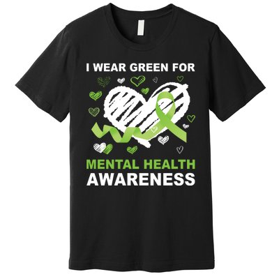 I Wear Green For Mental Health Awareness Ribbon Heart Premium T-Shirt