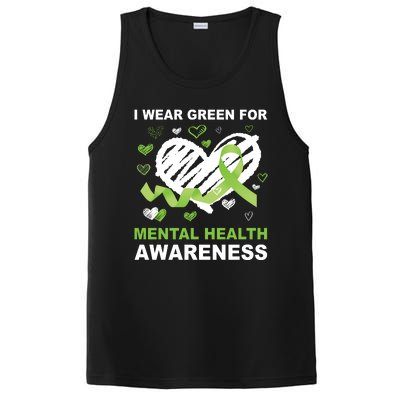 I Wear Green For Mental Health Awareness Ribbon Heart PosiCharge Competitor Tank