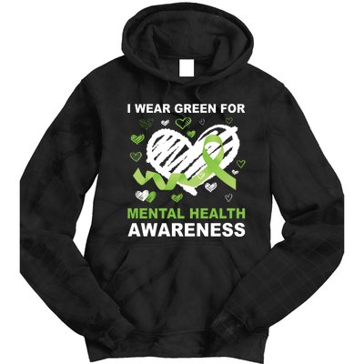 I Wear Green For Mental Health Awareness Ribbon Heart Tie Dye Hoodie