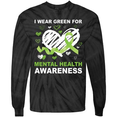 I Wear Green For Mental Health Awareness Ribbon Heart Tie-Dye Long Sleeve Shirt