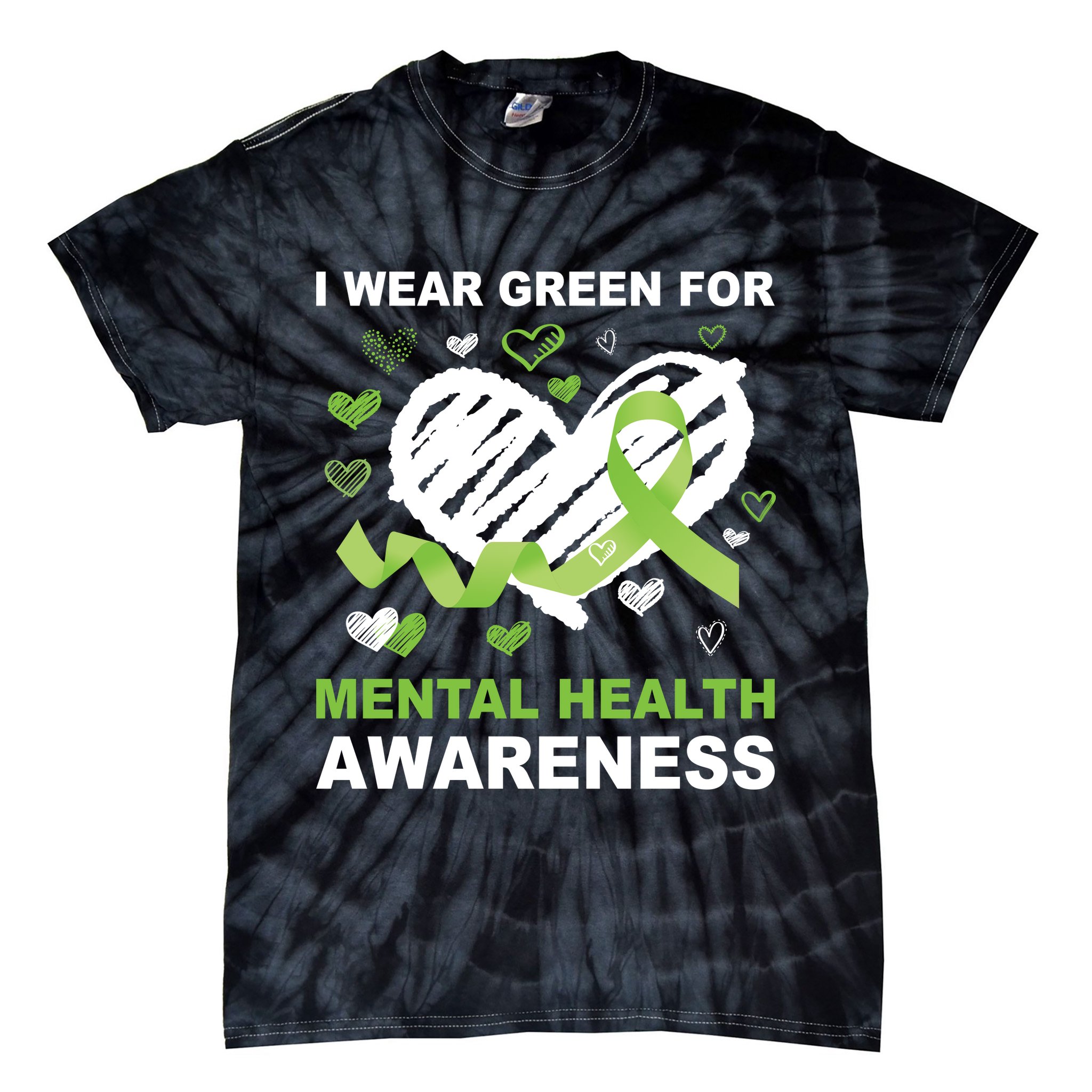 I Wear Green For Mental Health Awareness Ribbon Heart Tie-Dye T-Shirt