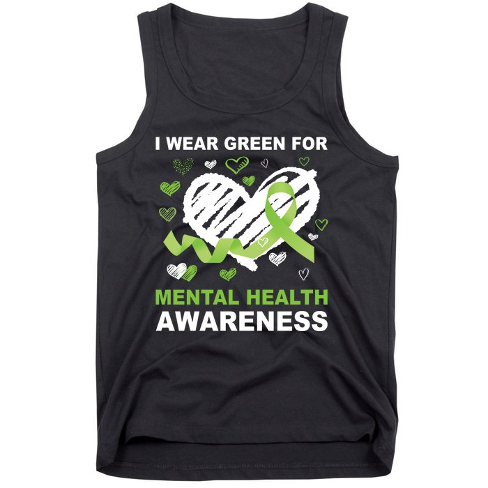 I Wear Green For Mental Health Awareness Ribbon Heart Tank Top