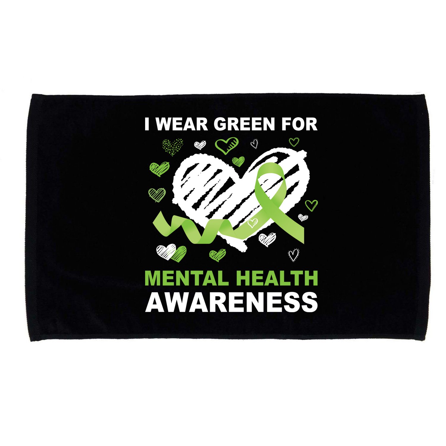 I Wear Green For Mental Health Awareness Ribbon Heart Microfiber Hand Towel