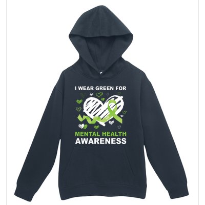 I Wear Green For Mental Health Awareness Ribbon Heart Urban Pullover Hoodie