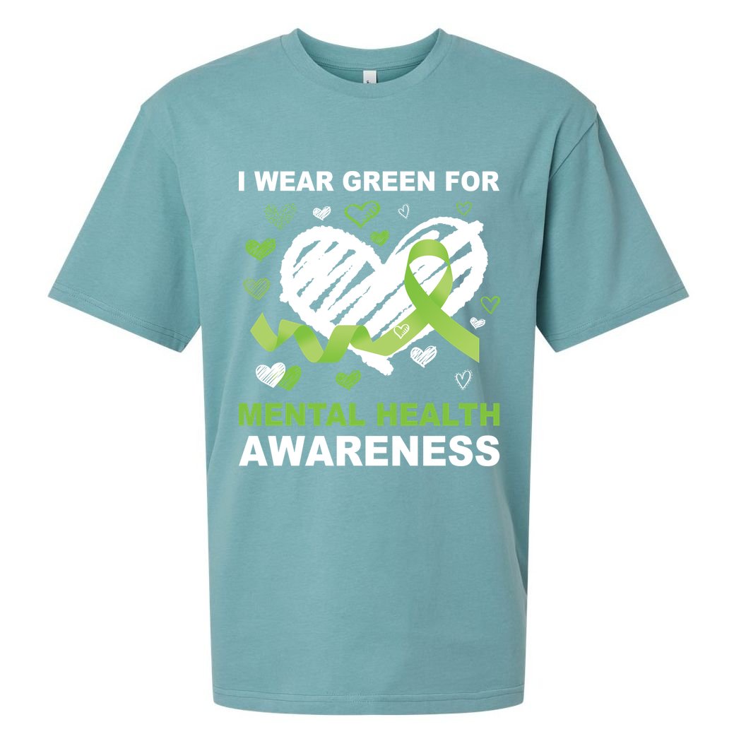 I Wear Green For Mental Health Awareness Ribbon Heart Sueded Cloud Jersey T-Shirt