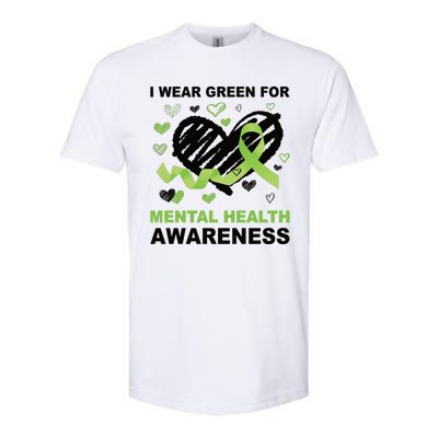 I Wear Green For Mental Health Awareness Ribbon Heart Softstyle CVC T-Shirt