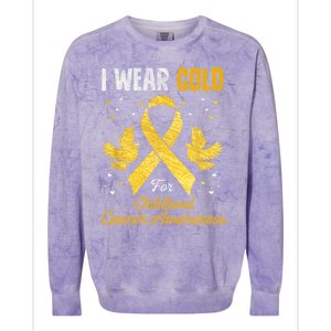 I Wear Gold Hood Cancer Awareness Golden Ribbon Gift Colorblast Crewneck Sweatshirt