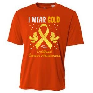 I Wear Gold Hood Cancer Awareness Golden Ribbon Gift Cooling Performance Crew T-Shirt