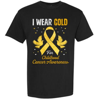 I Wear Gold Hood Cancer Awareness Golden Ribbon Gift Garment-Dyed Heavyweight T-Shirt