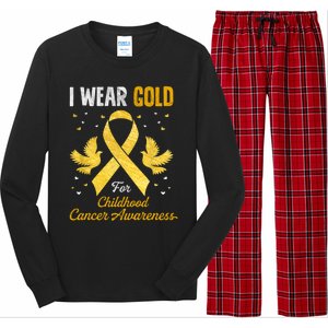 I Wear Gold Hood Cancer Awareness Golden Ribbon Gift Long Sleeve Pajama Set