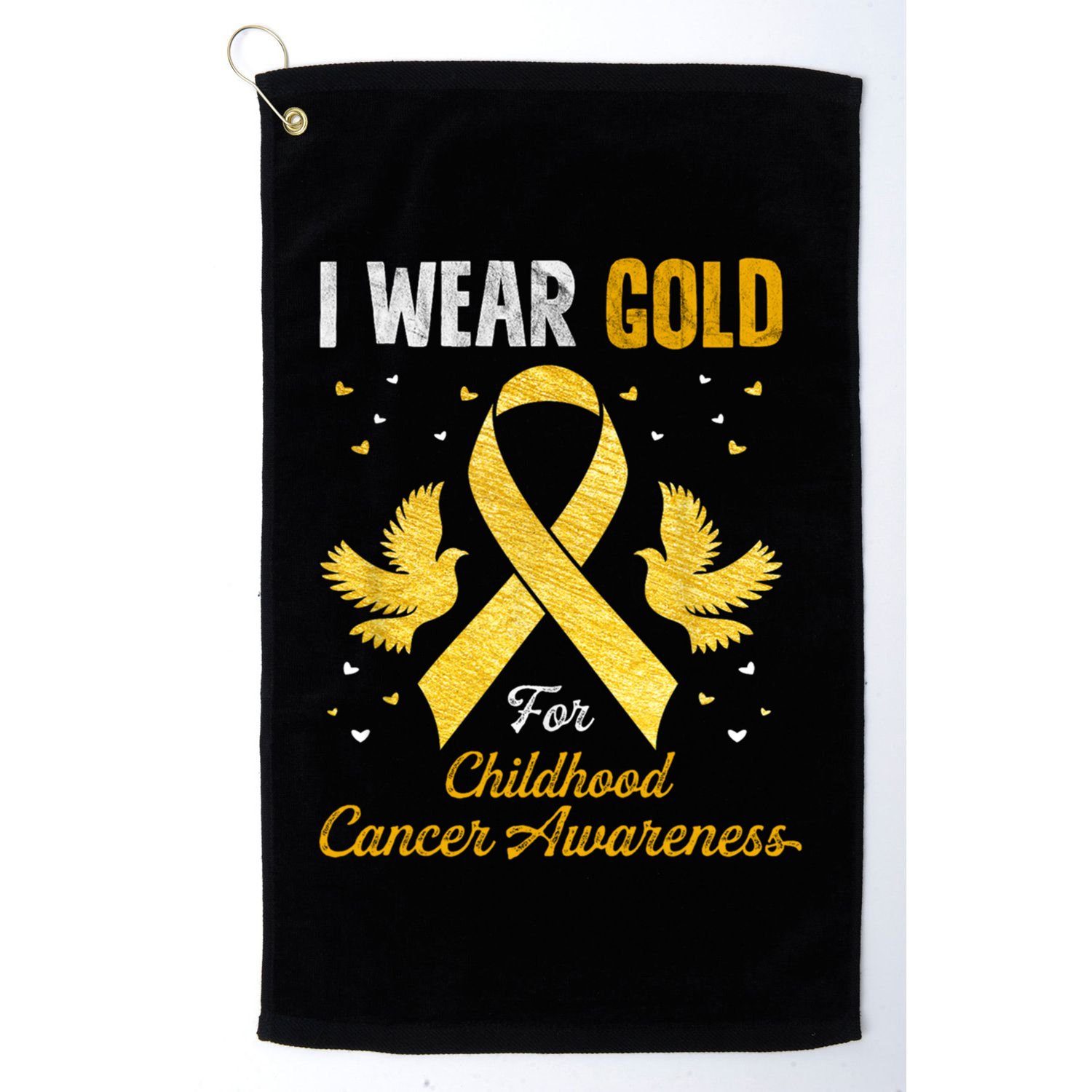 I Wear Gold Hood Cancer Awareness Golden Ribbon Gift Golf Towel