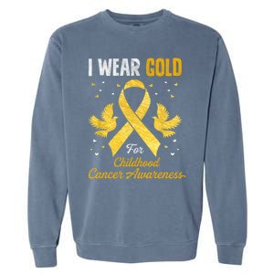 I Wear Gold Hood Cancer Awareness Golden Ribbon Gift Garment-Dyed Sweatshirt