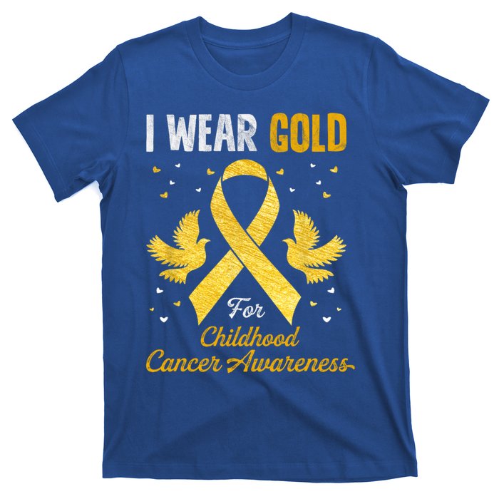 I Wear Gold Hood Cancer Awareness Golden Ribbon Gift T-Shirt