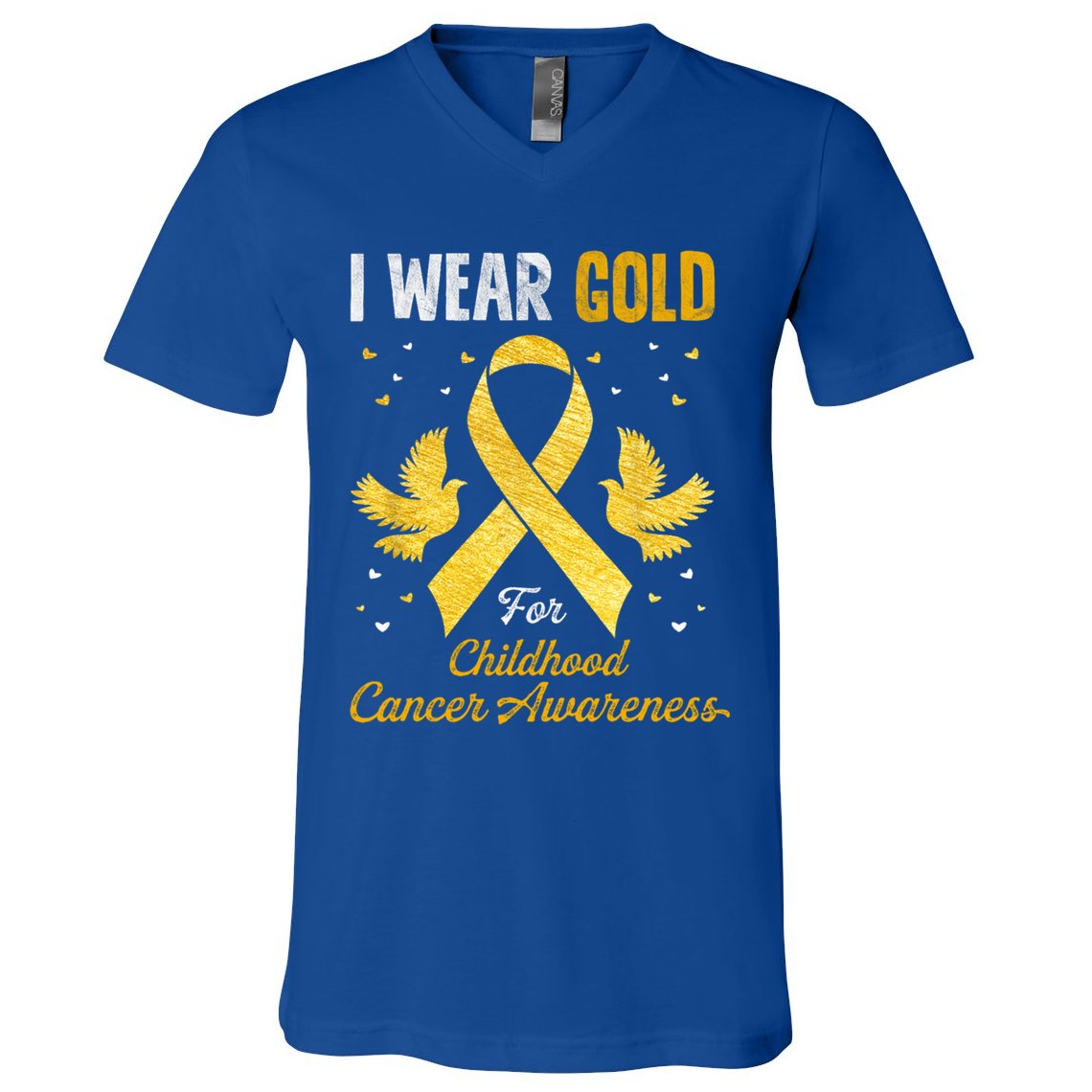 I Wear Gold Hood Cancer Awareness Golden Ribbon Gift V-Neck T-Shirt
