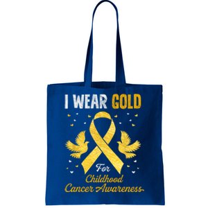 I Wear Gold Hood Cancer Awareness Golden Ribbon Gift Tote Bag