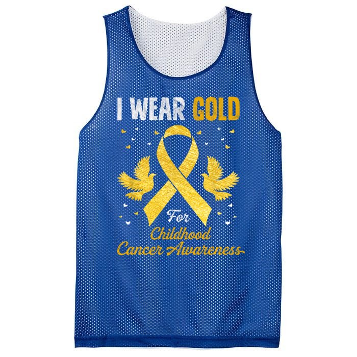 I Wear Gold Hood Cancer Awareness Golden Ribbon Gift Mesh Reversible Basketball Jersey Tank