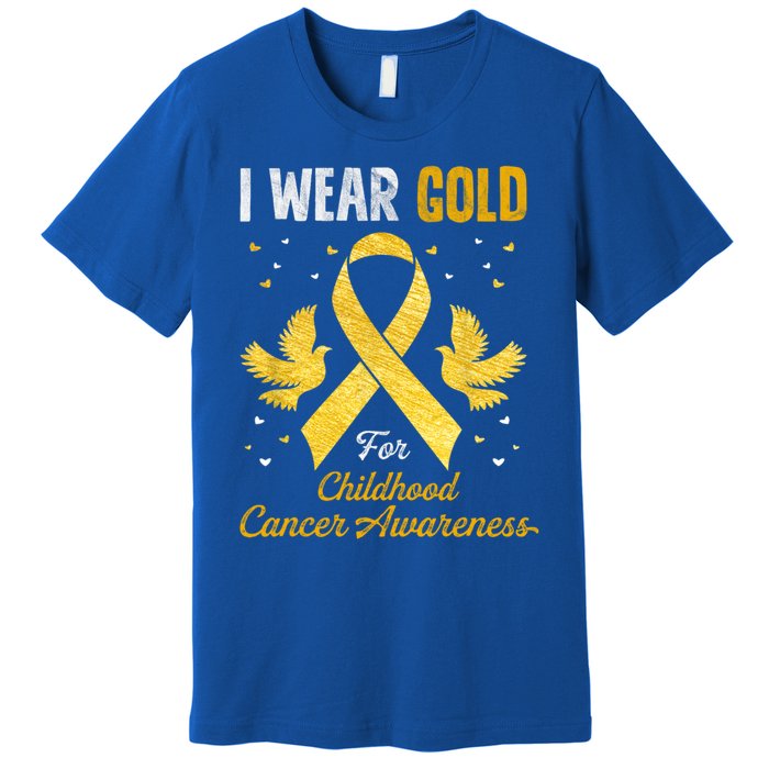 I Wear Gold Hood Cancer Awareness Golden Ribbon Gift Premium T-Shirt