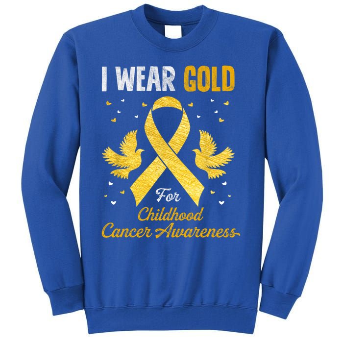 I Wear Gold Hood Cancer Awareness Golden Ribbon Gift Tall Sweatshirt