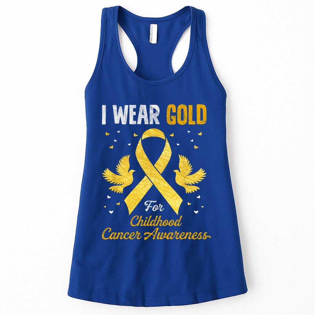 I Wear Gold Hood Cancer Awareness Golden Ribbon Gift Womens Tank Top
