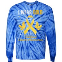 I Wear Gold Hood Cancer Awareness Golden Ribbon Gift Tie-Dye Long Sleeve Shirt