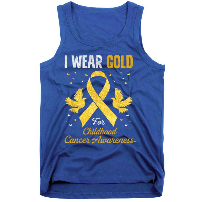 I Wear Gold Hood Cancer Awareness Golden Ribbon Gift Tank Top