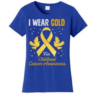 I Wear Gold Hood Cancer Awareness Golden Ribbon Gift Women's T-Shirt