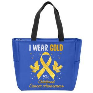 I Wear Gold Hood Cancer Awareness Golden Ribbon Gift Zip Tote Bag