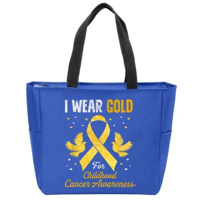 I Wear Gold Hood Cancer Awareness Golden Ribbon Gift Zip Tote Bag