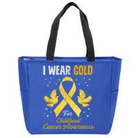 I Wear Gold Hood Cancer Awareness Golden Ribbon Gift Zip Tote Bag