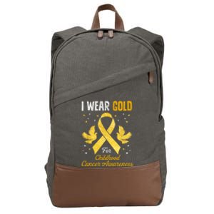 I Wear Gold Hood Cancer Awareness Golden Ribbon Gift Cotton Canvas Backpack