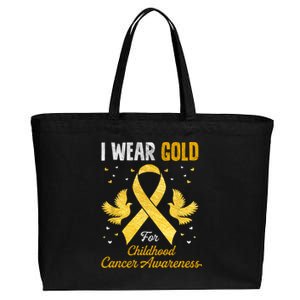 I Wear Gold Hood Cancer Awareness Golden Ribbon Gift Cotton Canvas Jumbo Tote