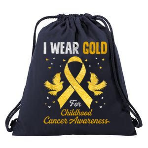 I Wear Gold Hood Cancer Awareness Golden Ribbon Gift Drawstring Bag