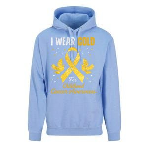 I Wear Gold Hood Cancer Awareness Golden Ribbon Gift Unisex Surf Hoodie