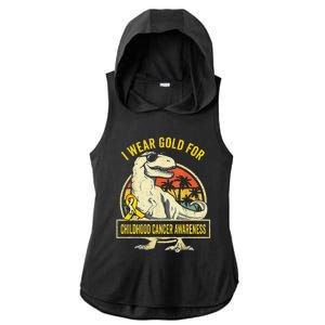 I Wear Gold For Childhood Cancer Awareness Dinosaur Ladies PosiCharge Tri-Blend Wicking Draft Hoodie Tank