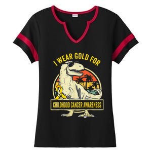 I Wear Gold For Childhood Cancer Awareness Dinosaur Ladies Halftime Notch Neck Tee