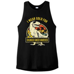 I Wear Gold For Childhood Cancer Awareness Dinosaur Ladies PosiCharge Tri-Blend Wicking Tank