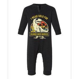 I Wear Gold For Childhood Cancer Awareness Dinosaur Infant Fleece One Piece